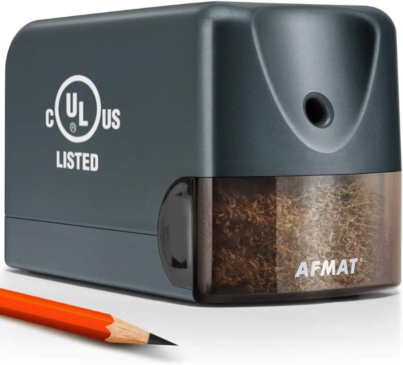 Photo 1 of AFMAT Electric Pencil Sharpener Heavy Duty, Classroom Pencil Sharpener for 6.5-8mm No.2/Colored Pencils, UL Listed Professional Pencil Sharpener w/Stronger Helical Blade, Gray
