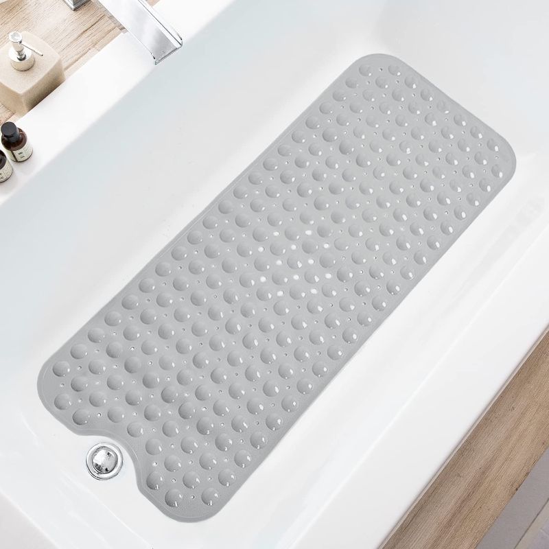 Photo 1 of Bathtub Mats for Shower Tub Extra Long Non-Slip Bath Mat,  Shower Mat with Drain Holes and Suction Cups, Bath Tub Mat for Bathroom with Machine Washable (Opaque Gray)
