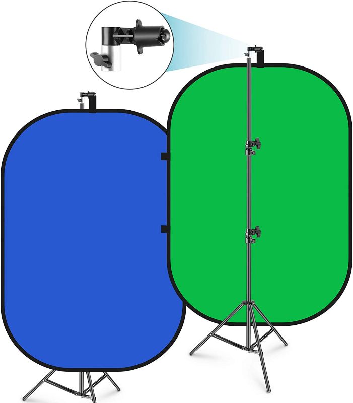 Photo 1 of Neewer 5x7ft/1.5x2m Collapsible Chromakey Backdrop with 8.5ft/2.6m Stand, 2-in-1 Reversible Green Screen Blue Green Background Panel for Studio Photography, Live Streaming, Video Calls, Gaming
