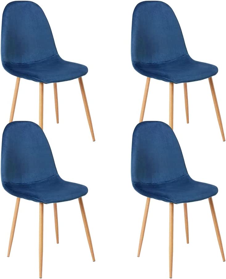 Photo 1 of CangLong Dining Kitchen Velvet Cushion Seat, Upholstered Back and Metal Legs, Modern Mid Century Living Room Side Chairs, Set of 4, Blue
