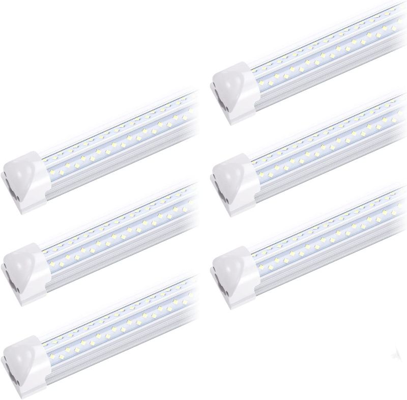 Photo 1 of 8FT T8 V Shape Integrated Tube Light Double Side 4 Row,120W LED Shop Light Fixture, AC85-277V 14400 Lumens 6000K Cold White , LED Cooler Door Light 6 Pack
