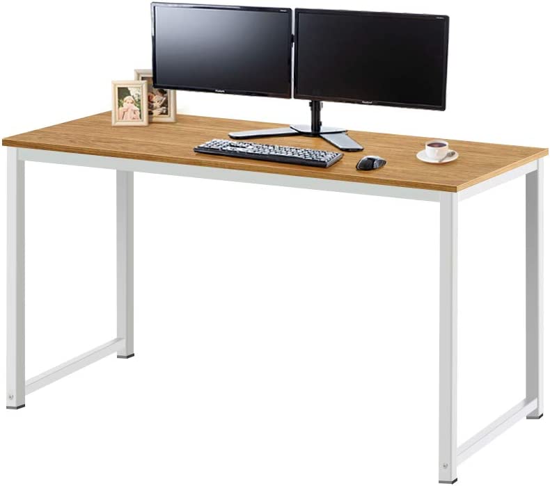 Photo 1 of AZL1 Life Concept Modern Studio Collection Soho Computer Office Desk Simple Study Table Sturdy Writing Desk Workstation for Home Office 55 Inch Walnut and White Metal Frame
