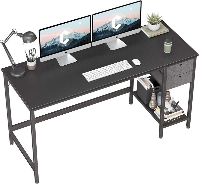 Photo 1 of Cubiker Home Office Computer Desk with Drawers, 55 Inch Study Writing Table, Modern Simple Style PC Desk, Black
