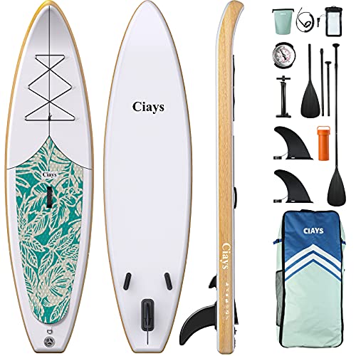 Photo 1 of Ciays Inflatable Stand up Paddle Board W SUP Accessories of Backpack, 2 Fins, 2 Bags, Leash, Floating Paddles and Double Action Hand Pump All-Around P
