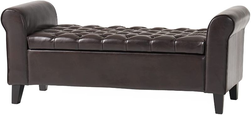 Photo 1 of Christopher Knight Home Keiko Contemporary Rolled Arm Storage Ottoman Bench, Brown and Dark, 19.75”D x 50.00”W x 20.5”H
