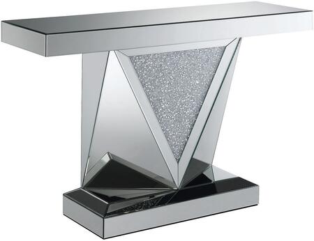 Photo 1 of 722509 47" Sofa Table with Tempered Glass Top, Triangle Encrusted Crystal Accent Panel and Mirrored Panels All Around in Silver
