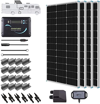 Photo 1 of Renogy 400 Watts 12 Volts Monocrystalline Solar RV Kit Off-Grid Kit with Adventurer 30A PWM LCD Charge Controller+ Mounting Brackets+ Male and Female Connectors+Solar Cables+Cable Entry housing
