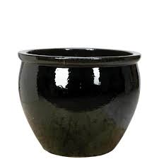 Photo 1 of 16 in. Ceramic Black Fishbowl Planter
