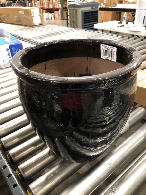 Photo 2 of 12 in. Ceramic Black Fishbowl Planter
