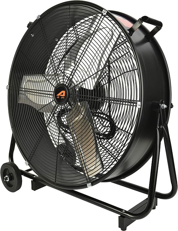 Photo 1 of Aain 24" High Velocity Industrial Floor Fan, 2 Speed Air Circulation Standing, Rolling Drum Shop Blower For Garage, Warehouse, Patio, Factory and Basement with Wheel, Black, (AA011B)
