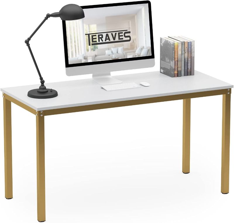 Photo 1 of Teraves Computer Desk/Dining Table Office Desk Sturdy Writing Workstation for Home Office (39.37“, White)
