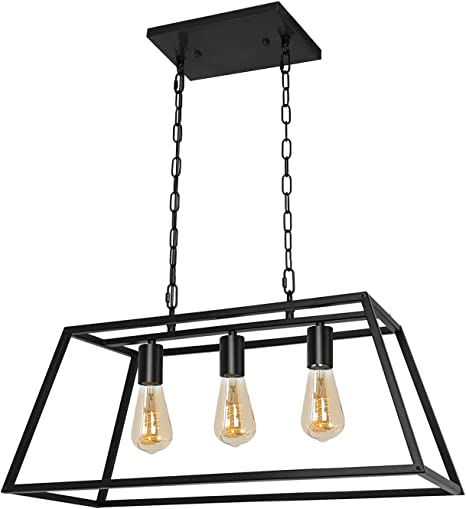 Photo 1 of Black Modern Kitchen Island Lighting Farmhouse Chandelier Industrial Ceiling Light Fixtures for Kitchen, Dining Room, Living Room, Bar, Foyer (3-Light)
