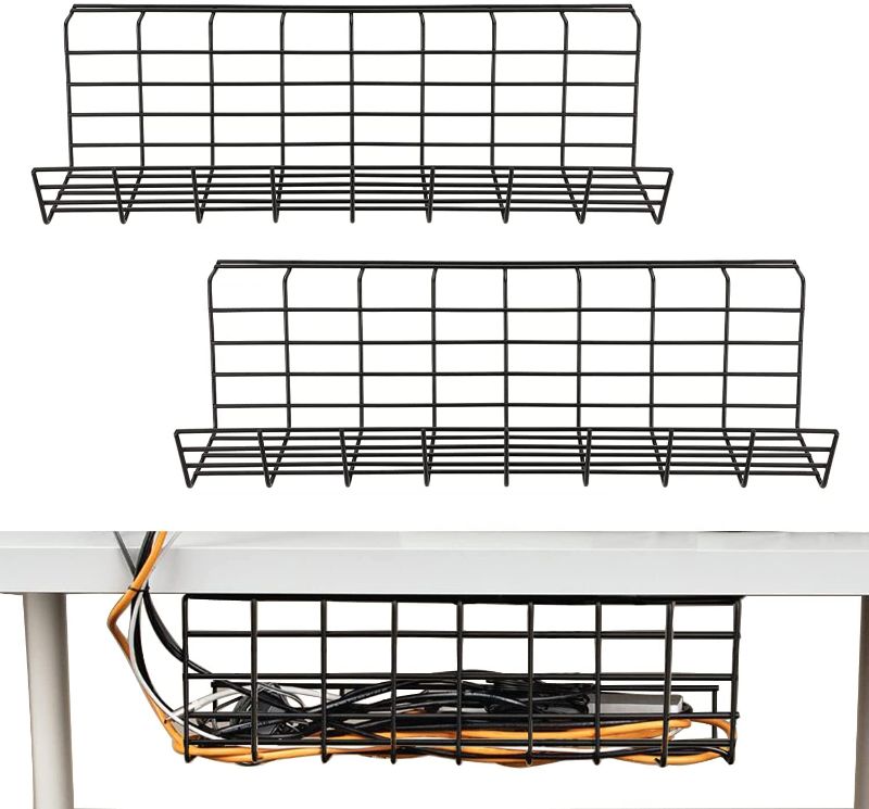 Photo 1 of 2 Pack Under Desk Cable Organizer Tray Wire Management Under Desk Cable Organizer for Wire Management Desk Cable Storage Rack Desk Cable Management for Desks, Offices and Kitchens Black Wire Tray 17”
