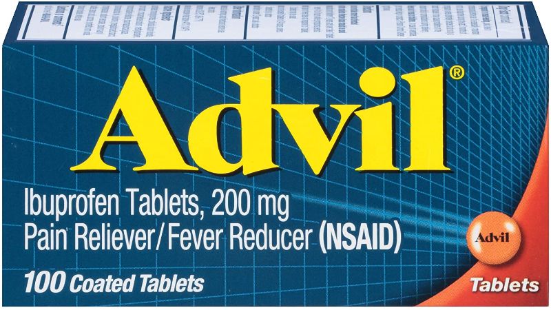 Photo 1 of Advil Pain Reliever and Fever Reducer, Pain Relief Medicine with Ibuprofen 200mg for Headache, Backache, Menstrual Pain and Joint Pain Relief - 100 Coated Tablets best by 08.2023