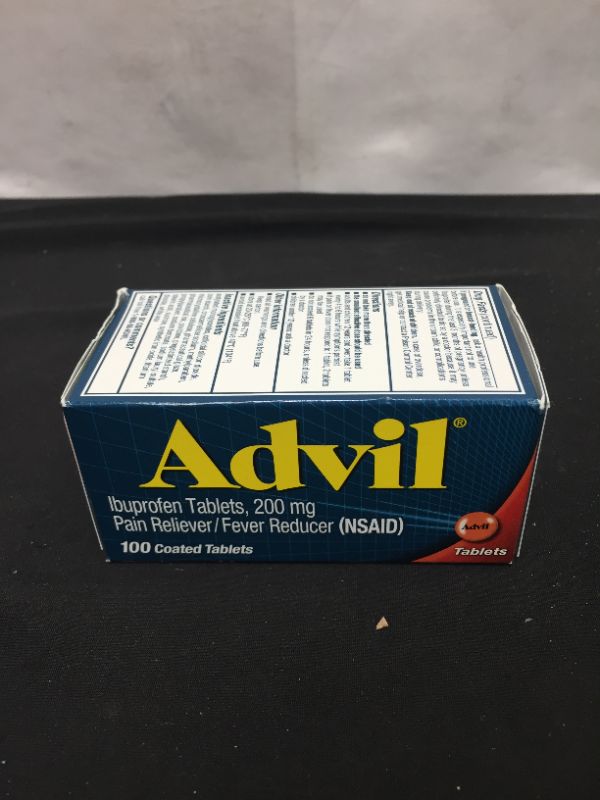 Photo 2 of Advil Pain Reliever and Fever Reducer, Pain Relief Medicine with Ibuprofen 200mg for Headache, Backache, Menstrual Pain and Joint Pain Relief - 100 Coated Tablets best by 08.2023