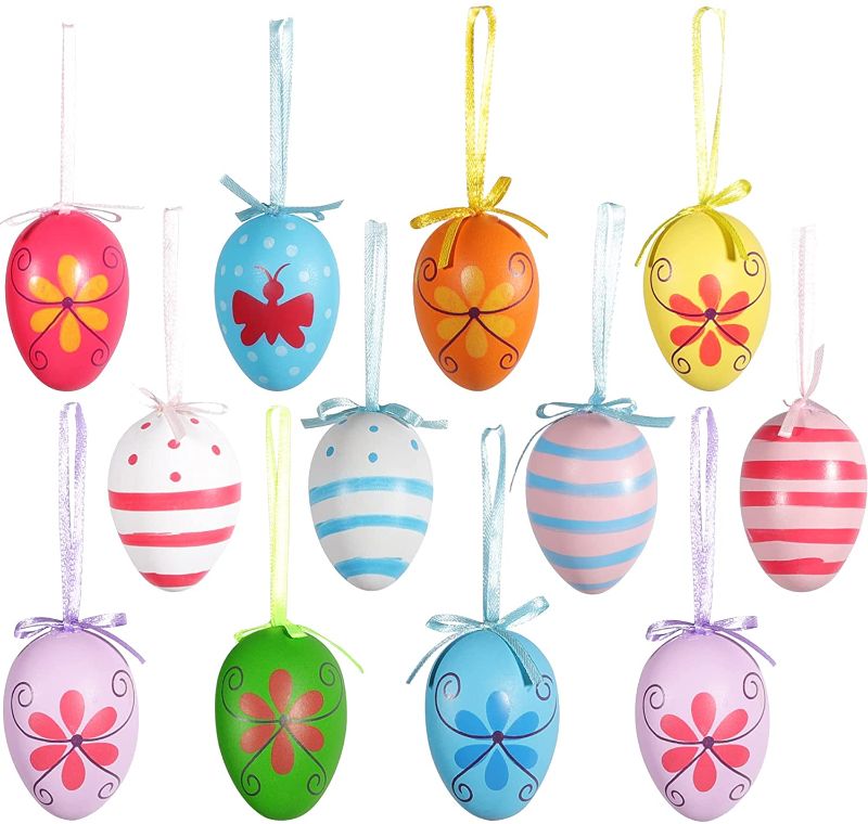 Photo 1 of LessMo 36 Pcs Easter Ornaments Hanging Egg, Colorful Plastic Eggs Ornaments, Easter Tree Ornaments Decorations , Kids Home School Party Supplies Gifts

