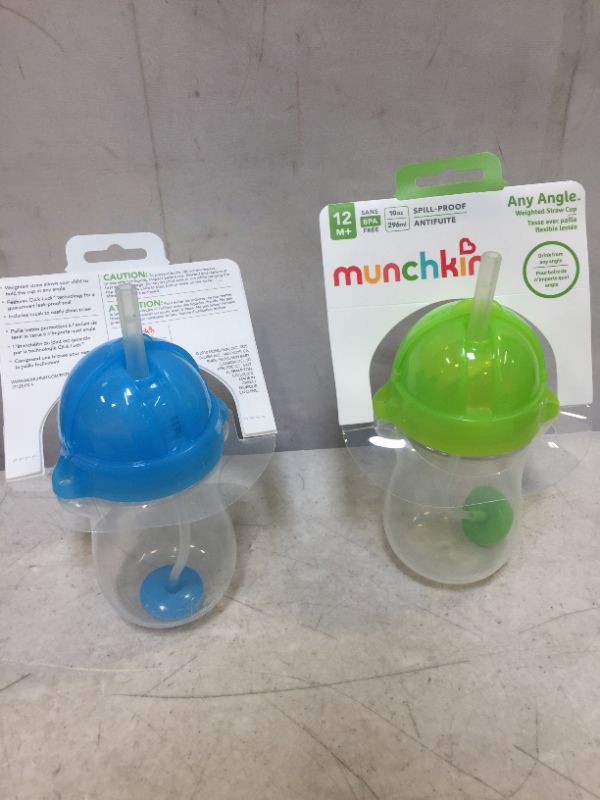 Photo 2 of Munchkin Click Lock Any Angle Weighted Straw Cup, 10 Ounce, 2 Count, Blue/Green
