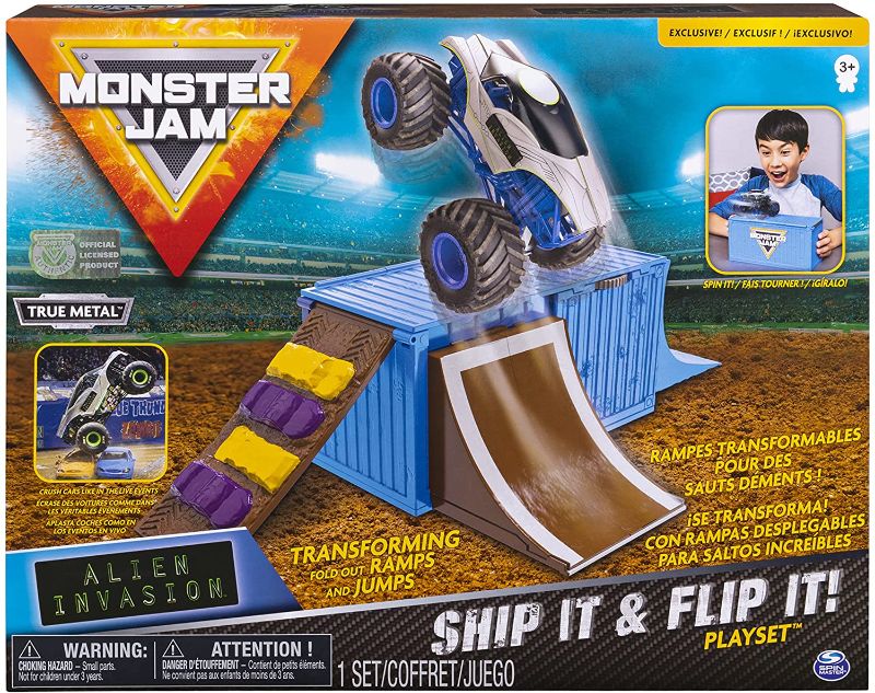 Photo 1 of Monster Jam, Ship It & Flip It Transforming Playset with Exclusive 1:64 Scale Die-Cast Truck
