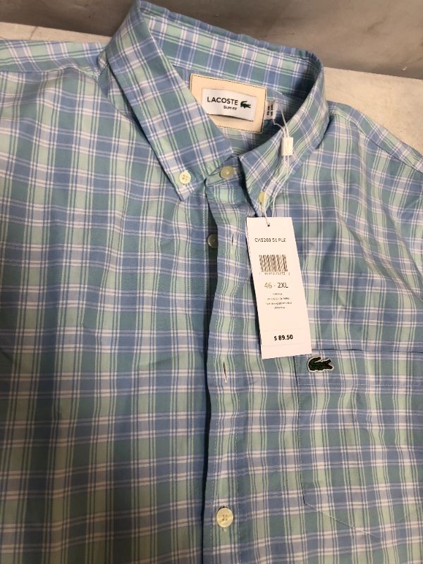 Photo 3 of Lacoste Men's Long Sleeve Printed Check Slim Fit Poplin Shirt XXL