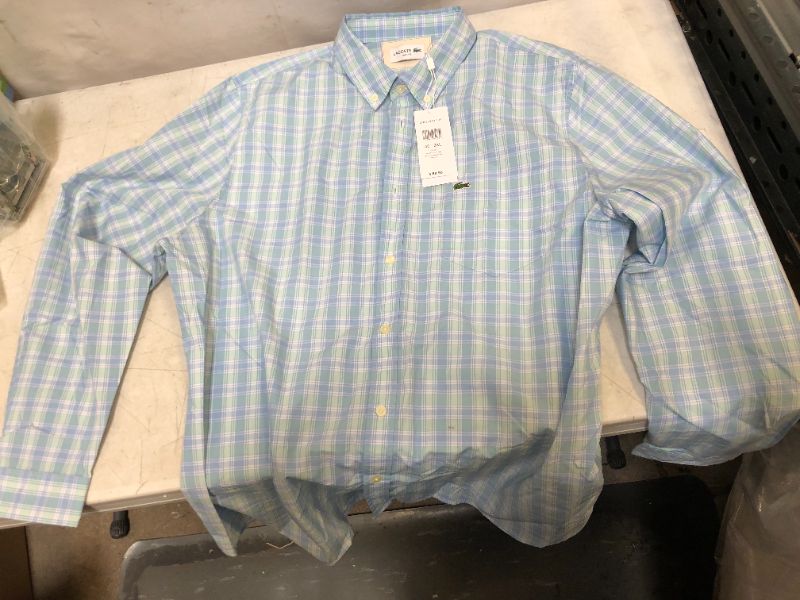 Photo 1 of Lacoste Men's Long Sleeve Printed Check Slim Fit Poplin Shirt XXL
