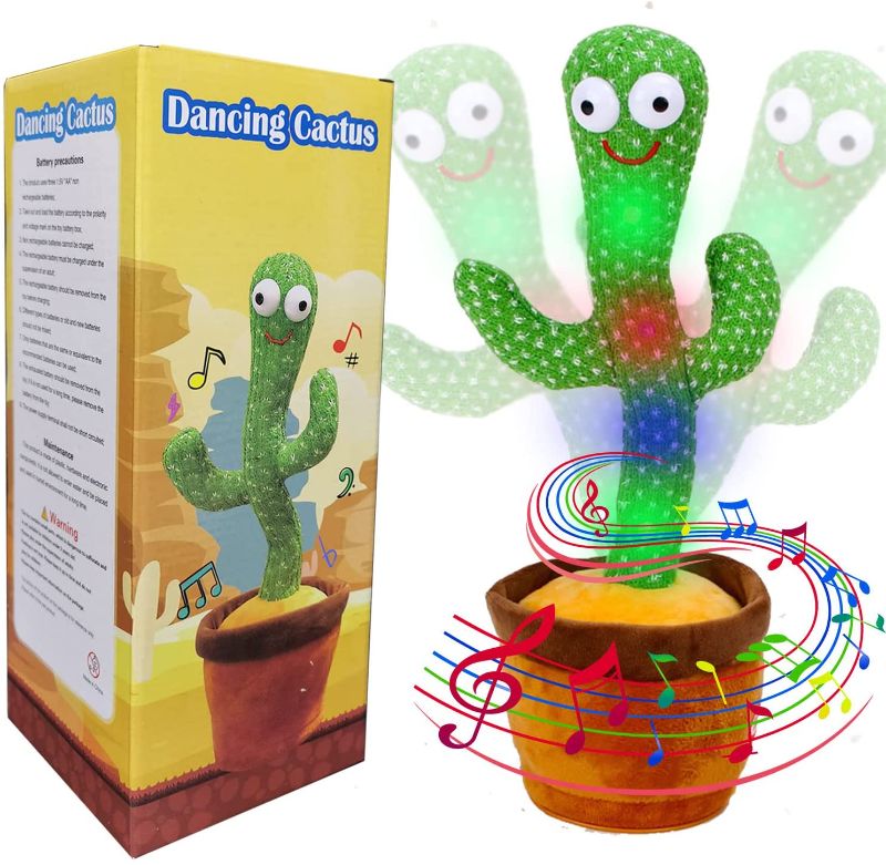 Photo 1 of Kids Toys Talking Dancing Cactus Toy Plush Interactive Toys for Toddler Repeating Singing Electronic Plush Figure Toys for Baby Boys Girls Birthday Talk Cactus Toys Repeat What You Say (Box) (NEEDS 3 AAA BATTERIES)
