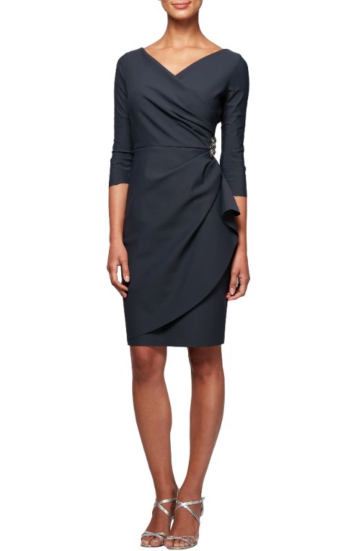 Photo 1 of Alex Evenings Embellished Ruched Sheath Dress in Charcoal at Nordstrom, Size 8
