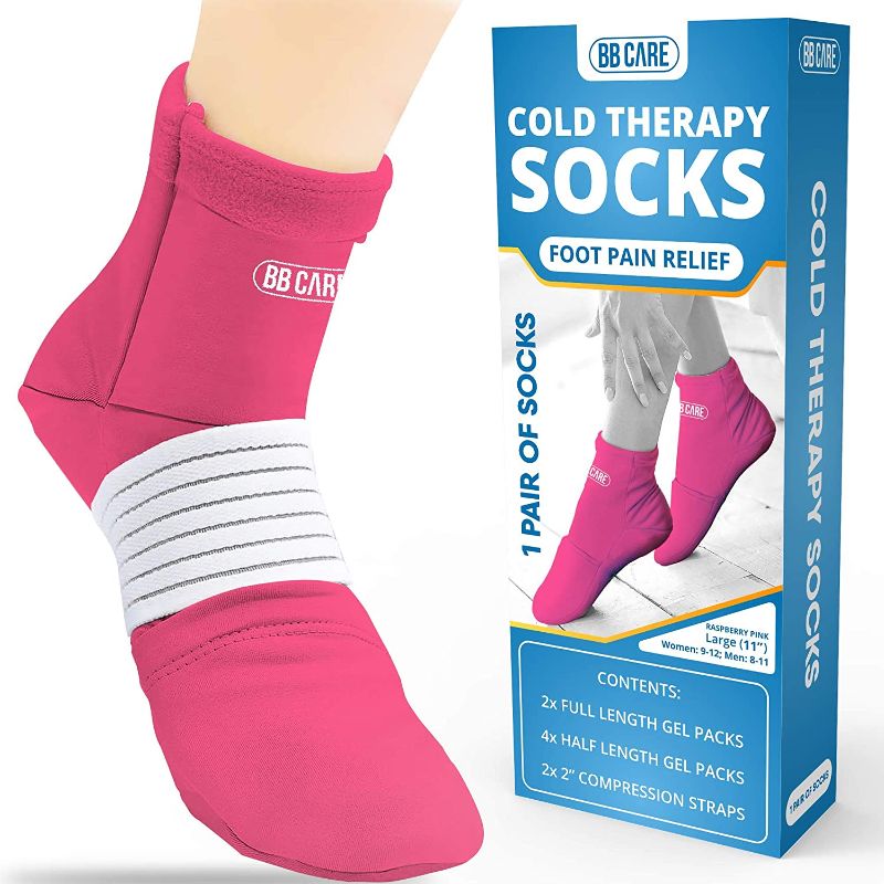 Photo 1 of [Premium] Cold Therapy Socks, Foot Ice Pack, w/Compression Straps, Swollen Feet, Arthritis, Ice Packs for Foot Neuropathy Relief, Plantar Fasciitis, Chemotherapy Care (Large, 11") - Pink
