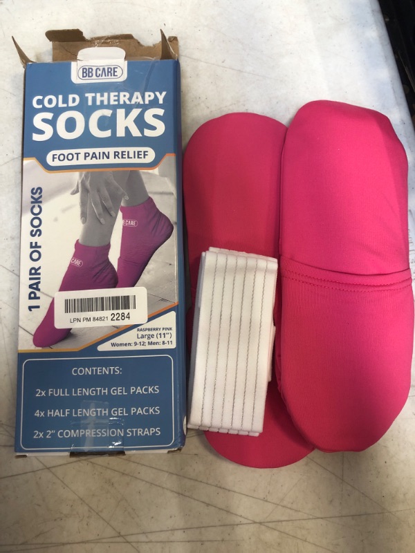 Photo 2 of [Premium] Cold Therapy Socks, Foot Ice Pack, w/Compression Straps, Swollen Feet, Arthritis, Ice Packs for Foot Neuropathy Relief, Plantar Fasciitis, Chemotherapy Care (Large, 11") - Pink
