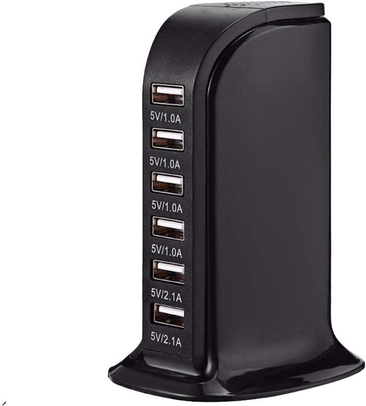 Photo 1 of Charging Station for Multiple Devices, USB Charging Hub 30W 6 Port USB Charging Station, Multiple USB Charging Station (Shared 6A), Smart IC, Tower Charging Blocks Travel Phone Charger (Black).
