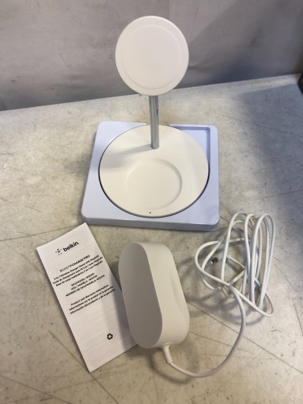 Photo 2 of Belkin MagSafe 2-in-1 Wireless Charger, 15W Fast Charging iPhone Charger Stand for iPhone 13, 12, Pro, Pro Max, Mini, AirPods
