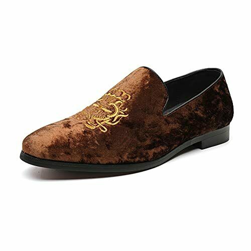 Photo 1 of FLQL Men's Luxury Velvet Penny Loafers Shoes Embroidery Suede Dress Loafers Daily Boats Shoes for Party Wedding Prom Size 9
