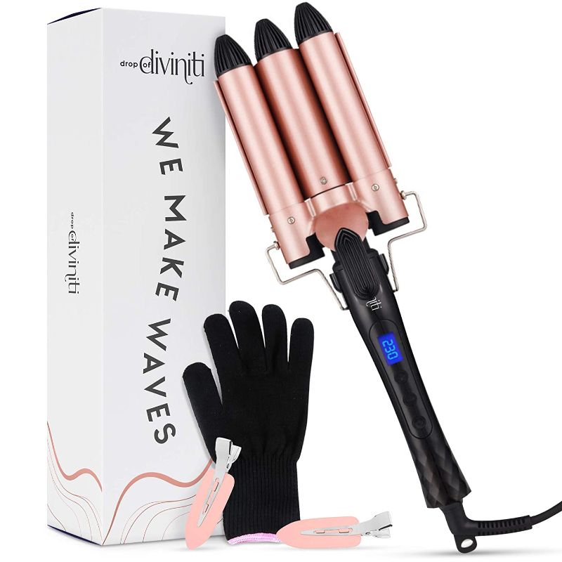 Photo 1 of 3 Barrel Curling Iron - Hair Crimper Iron - Tourmaline Ceramic Barrels, Beach Waves Curling Iron - 1 Inch Barrels, Adjustable Heat, Automatic Shutdown - Professional-Grade Hair Waver Iron Hair Curler
