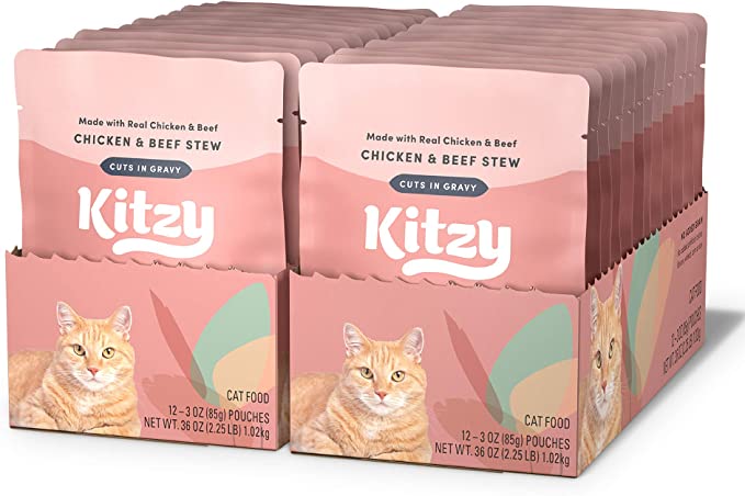 Photo 1 of Amazon Brand - Kitzy Wet Cat Topper, Cuts in Gravy, No Added Grain, 12-3 OZ (12 Count)
