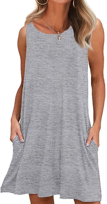 Photo 1 of BISHUIGE Women Summer Casual Round Neck T Shirt Dresses Beach Cover up Plain Tank Dress
