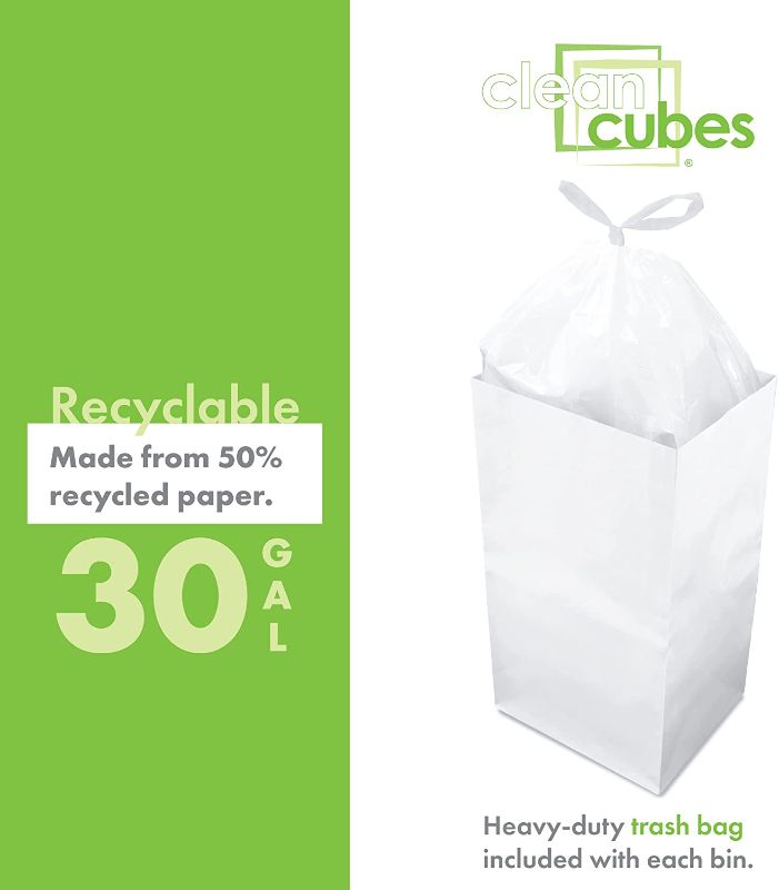 Photo 1 of Clean Cubes Trash Cans & Recycle Bins for Sanitary Garbage Disposal. Disposable Containers for Parties, Events, Recycling, and More. 3 Pack (White)
