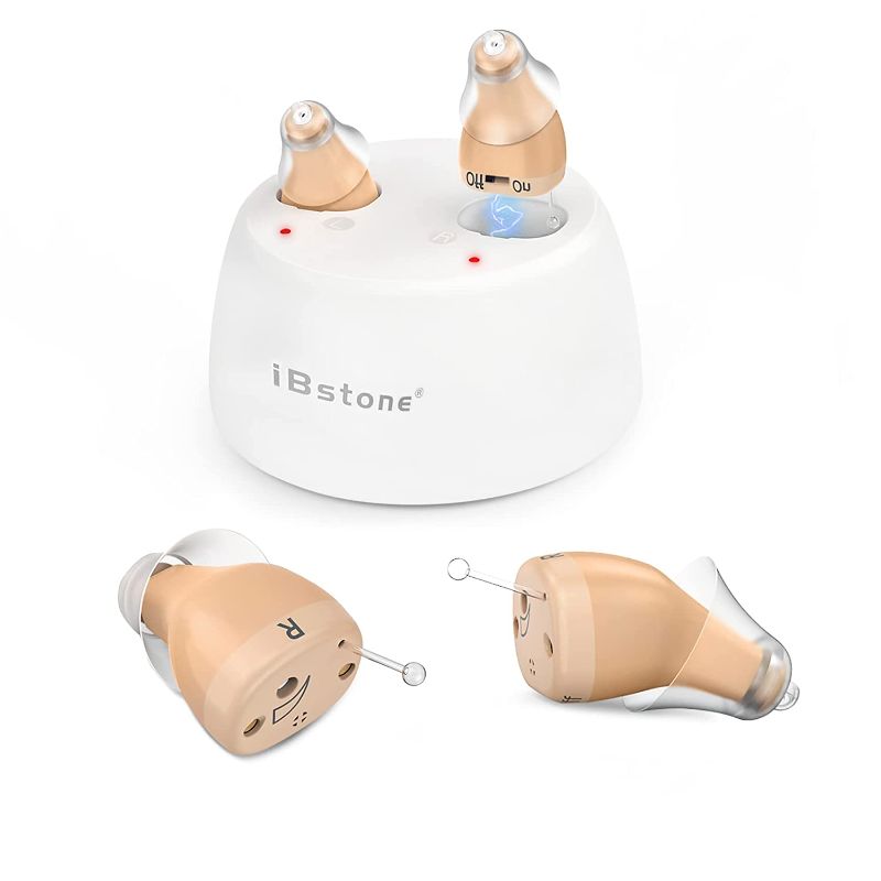 Photo 1 of [Upgraded] iBstone Rechargeable Hearing Aid, Mini Completely-in-Canal Hearing Amplifier for Seniors with Noise Reduction, Pair, Beige
