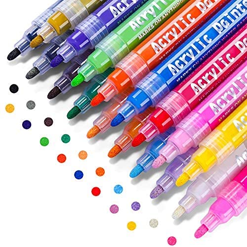 Photo 1 of Acrylic Paint Marker Pens, Emooqi 18 Colors Waterproof Paint Art Marker Pen Set for Rock Painting DIY Craft Projects Ceramic Glass Canvas Mug Metal Wood Easter Egg FACTORY SEALED