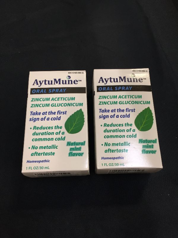 Photo 1 of AytuMune? Oral Spray for Immune System Support, Natural Zinc Remedy and Sore Throat Mist - Shorten and Calm Colds with Homeopathic Mint Spray Medicine (1 fl oz) 2 PACK Exp 03.2023
