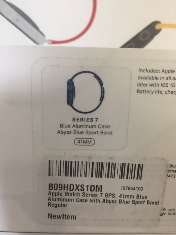 Photo 5 of Apple Watch Series 7 [GPS 41mm] Smart Watch w/Blue Aluminum Case with Abyss Blue Sport Band. Fitness Tracker, Blood Oxygen & ECG Apps, Always-On Retina Display, Water Resistant ---- FACTORY SEALED 
