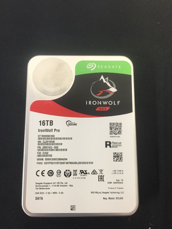 Photo 4 of Seagate IronWolf Pro 16TB NAS Internal Hard Drive HDD – CMR 3.5 Inch SATA 6GB/S 7200 RPM 256MB Cache for Raid Network Attached Storage, Data Recovery Rescue Service (ST16000NE000) --- WAS FACTORY SEALED OPENED FOR PHOTOS 
 