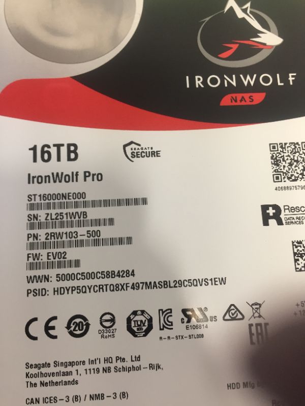 Photo 6 of Seagate IronWolf Pro 16TB NAS Internal Hard Drive HDD – CMR 3.5 Inch SATA 6GB/S 7200 RPM 256MB Cache for Raid Network Attached Storage, Data Recovery Rescue Service (ST16000NE000) --- WAS FACTORY SEALED OPENED FOR PHOTOS 
 