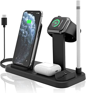 Photo 1 of 15W Wireless Charger, Wireless Fast Charging Station Dock 5 in 1 Qi-Certified Wireless Charging Stand for iPhone 12/12Pro Max 11/11 Pro Max for Apple iWatch Series AirPods Pencil Samsung S20/S10
