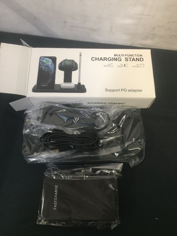 Photo 2 of 15W Wireless Charger, Wireless Fast Charging Station Dock 5 in 1 Qi-Certified Wireless Charging Stand for iPhone 12/12Pro Max 11/11 Pro Max for Apple iWatch Series AirPods Pencil Samsung S20/S10
