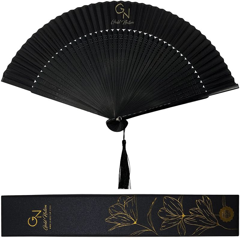 Photo 1 of Gold Nation Folding Fan, Hand Fans for Women Silk Fans with Bamboo Sticks with Elegant Gift Box, Chinese Retro Style for Party Dancing and Wedding Decoration
