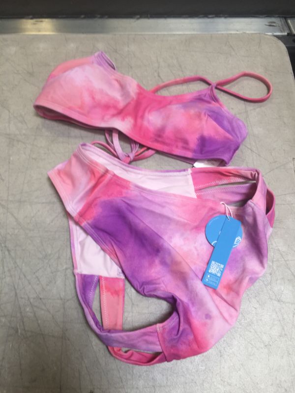 Photo 2 of CUPSHE Rose Tie Dye Crossback Bralette and Side Tab Hipster Bikini Set--MEDIUM--
