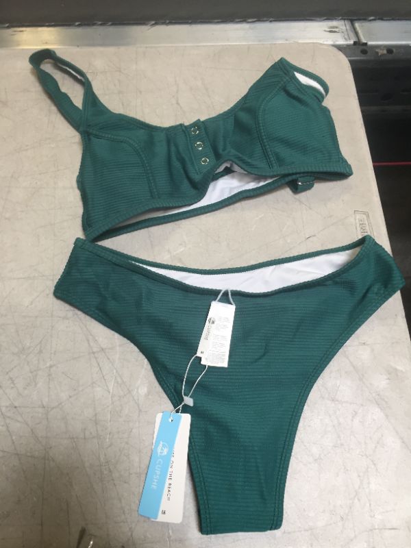Photo 1 of CUPSHE Green Buttoned Wide Straps Mid Rise Bikini---MEDIUM---
