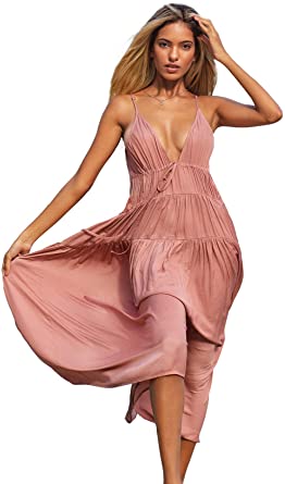 Photo 1 of CUPSHE Women's Plunge Neck Tiered Maxi Dress---MEDIUM---