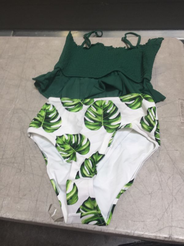 Photo 2 of CUPSHE Smocked Green And Monstera High Waisted Bikini---MEDIUM---
