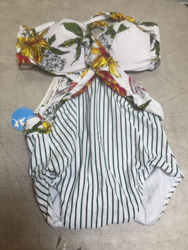 Photo 2 of CUPSHE White Floral And Stripe One Piece Swimsuit---MEDIIUM---
