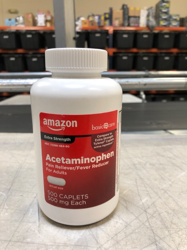 Photo 2 of Amazon Basic Care Acetaminophen Pain Reliever 500mg - 500 Caplets Best By Nov 2022
